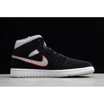 Nike Air Jordan 1 Mid Siyah / Gri / Kırmızı Basketbol Ayakkabısı Türkiye - KQ8E6E9R